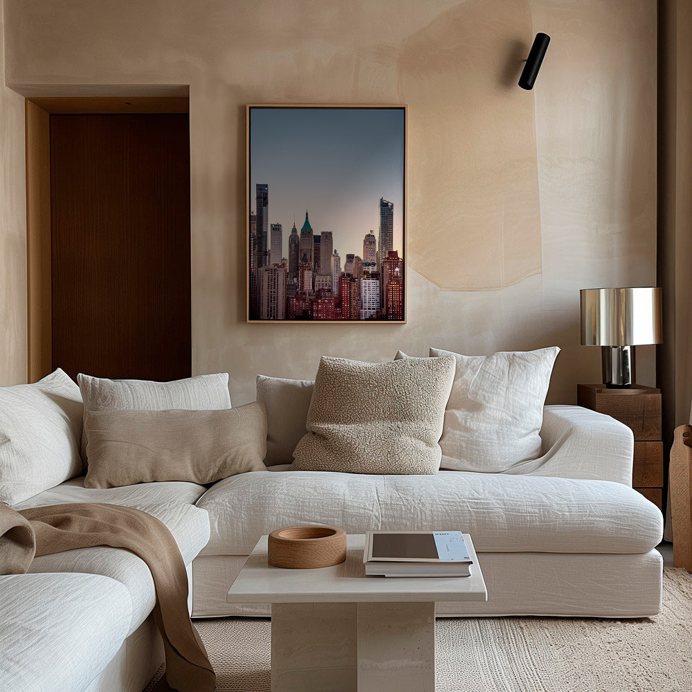 Stadsposter met skyline in de schemer – Canvas1