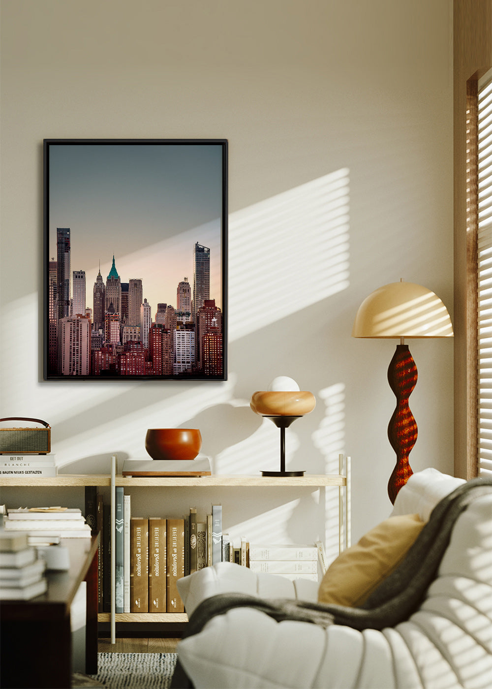 Stadsposter met skyline in de schemer – Canvas2