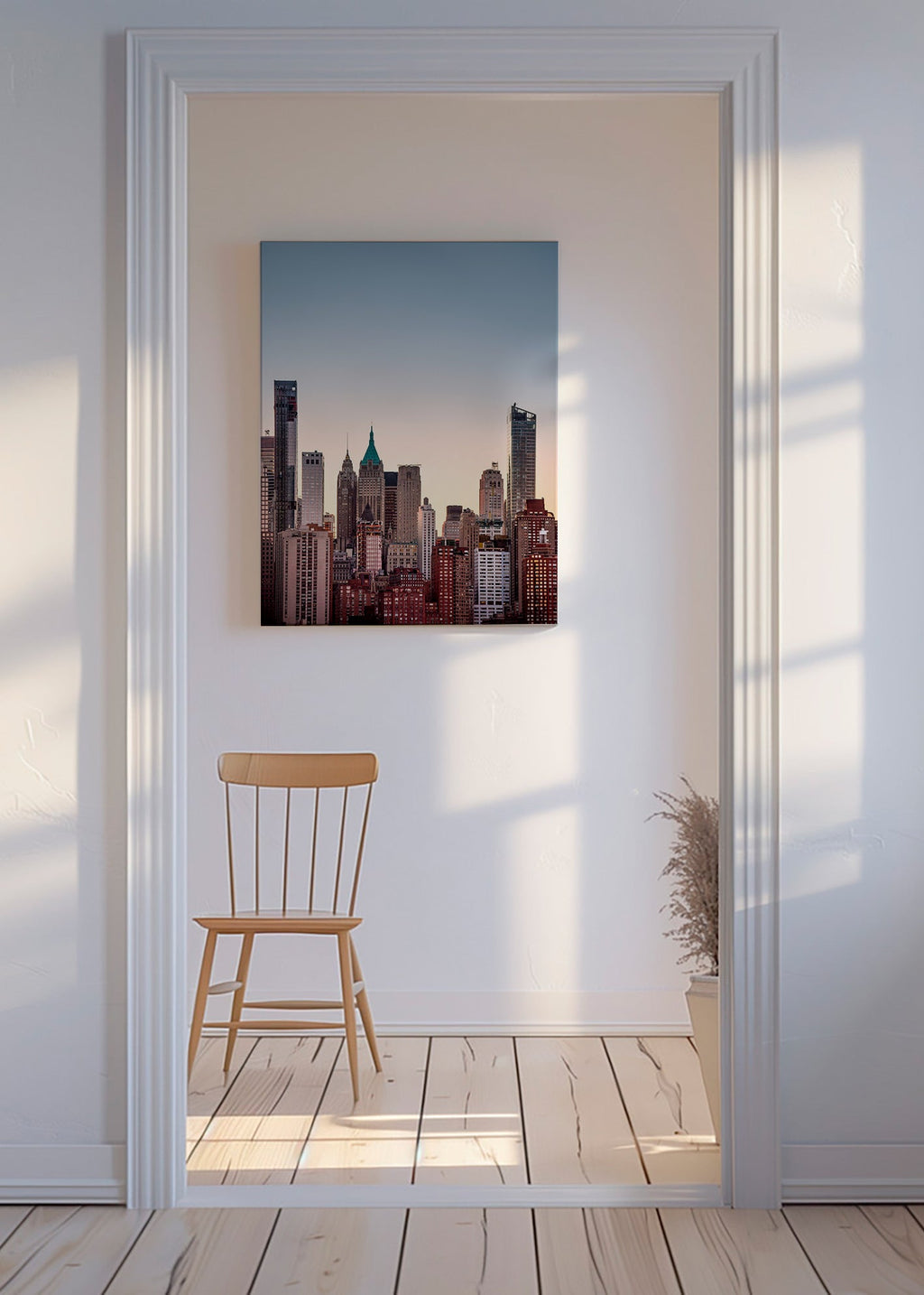 Stadsposter met skyline in de schemer – Canvas