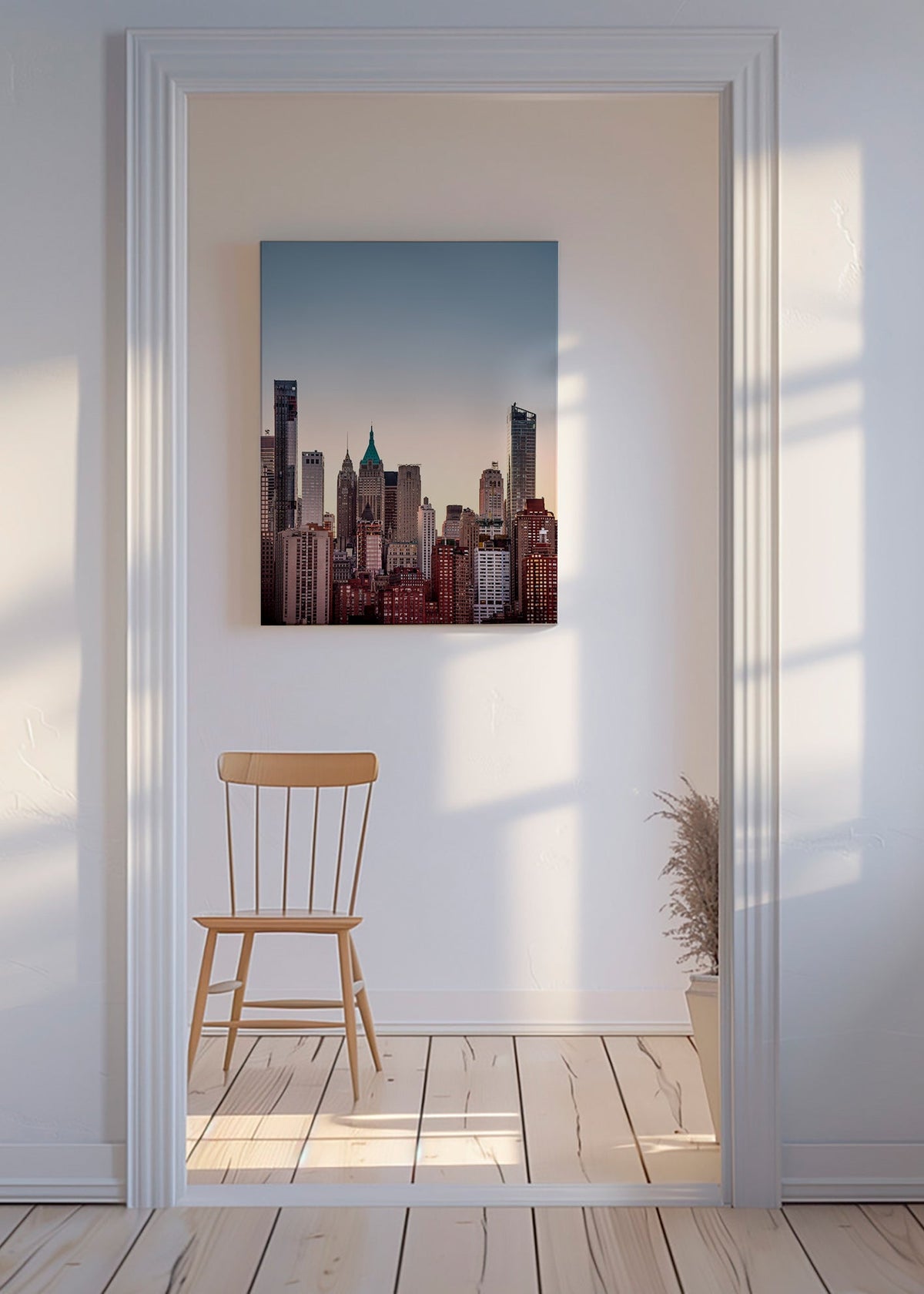 Stadsposter met skyline in de schemer – Canvas