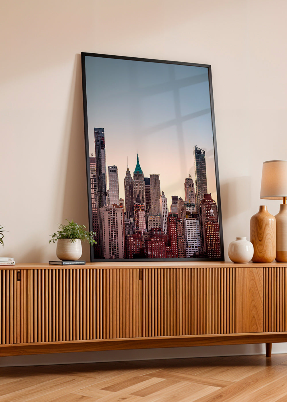 Stadsposter met skyline in de schemer – Product1