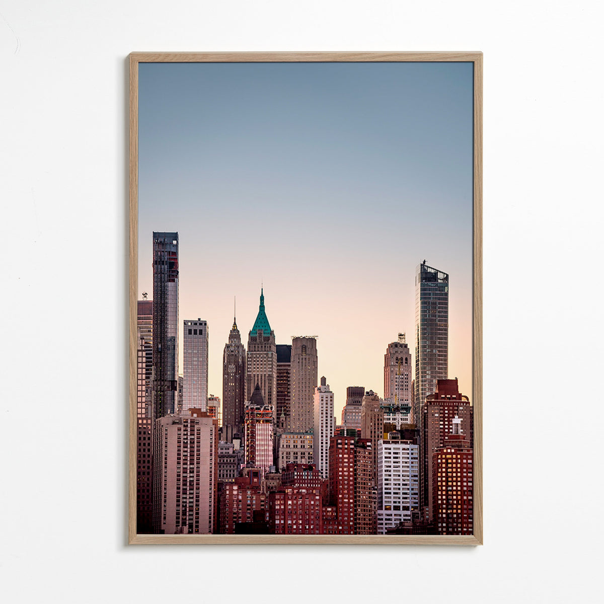 Stadsposter met skyline in de schemer – Oak Frame