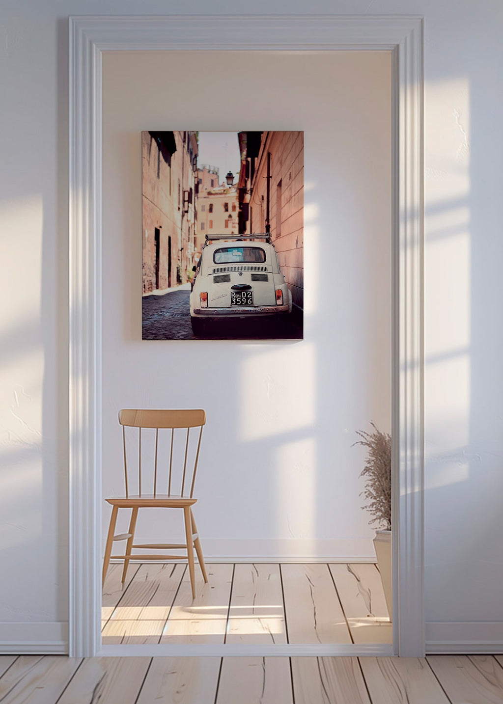 Keuken kunst: klassieke auto in Romeinse straat – Canvas