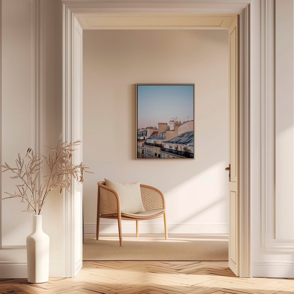 Stadsprent met daken bij zonsopgang – Canvas1