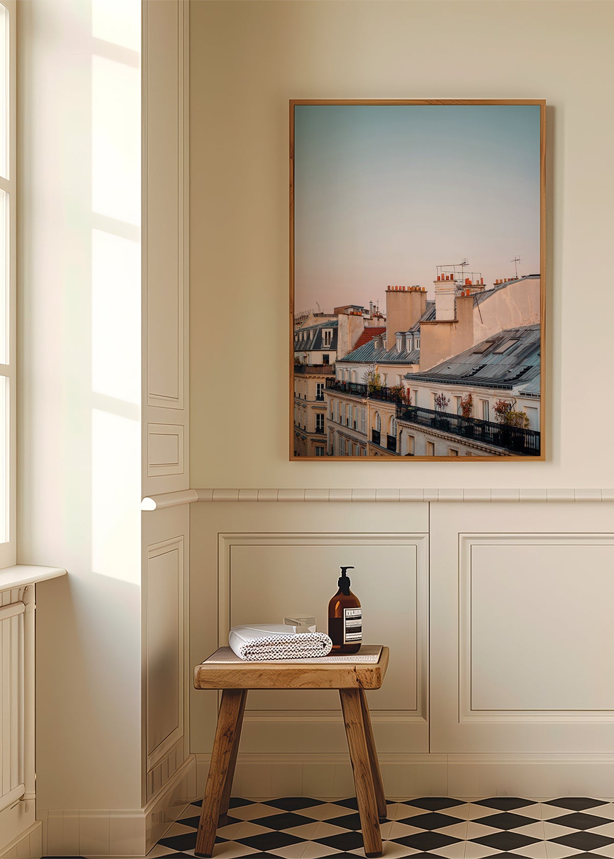 Stadsprent met daken bij zonsopgang – Product1