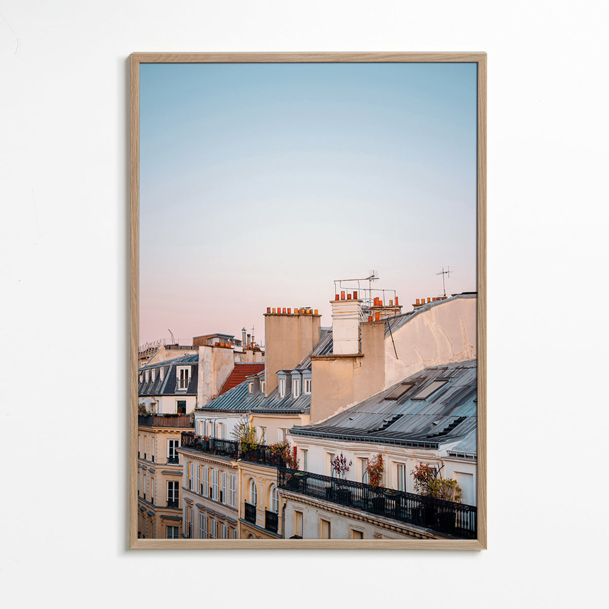 Stadsprent met daken bij zonsopgang – Oak Frame