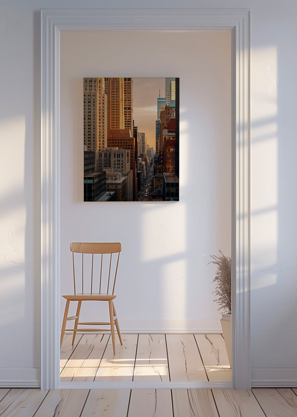 Stadsgezicht bij zonsopgang – Canvas
