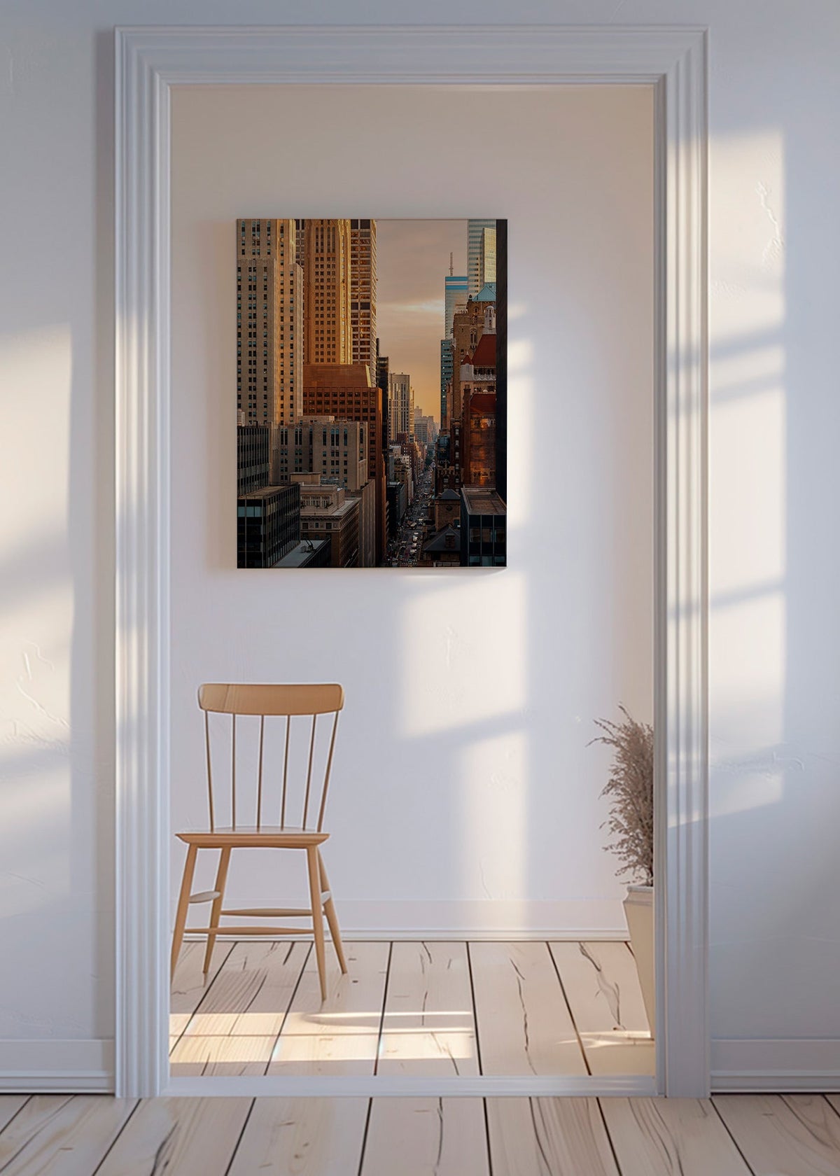 Stadsgezicht bij zonsopgang – Canvas