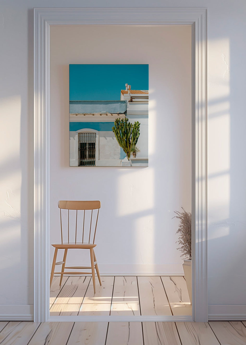 Botanische poster: mediterrane gevel met cactus – Canvas