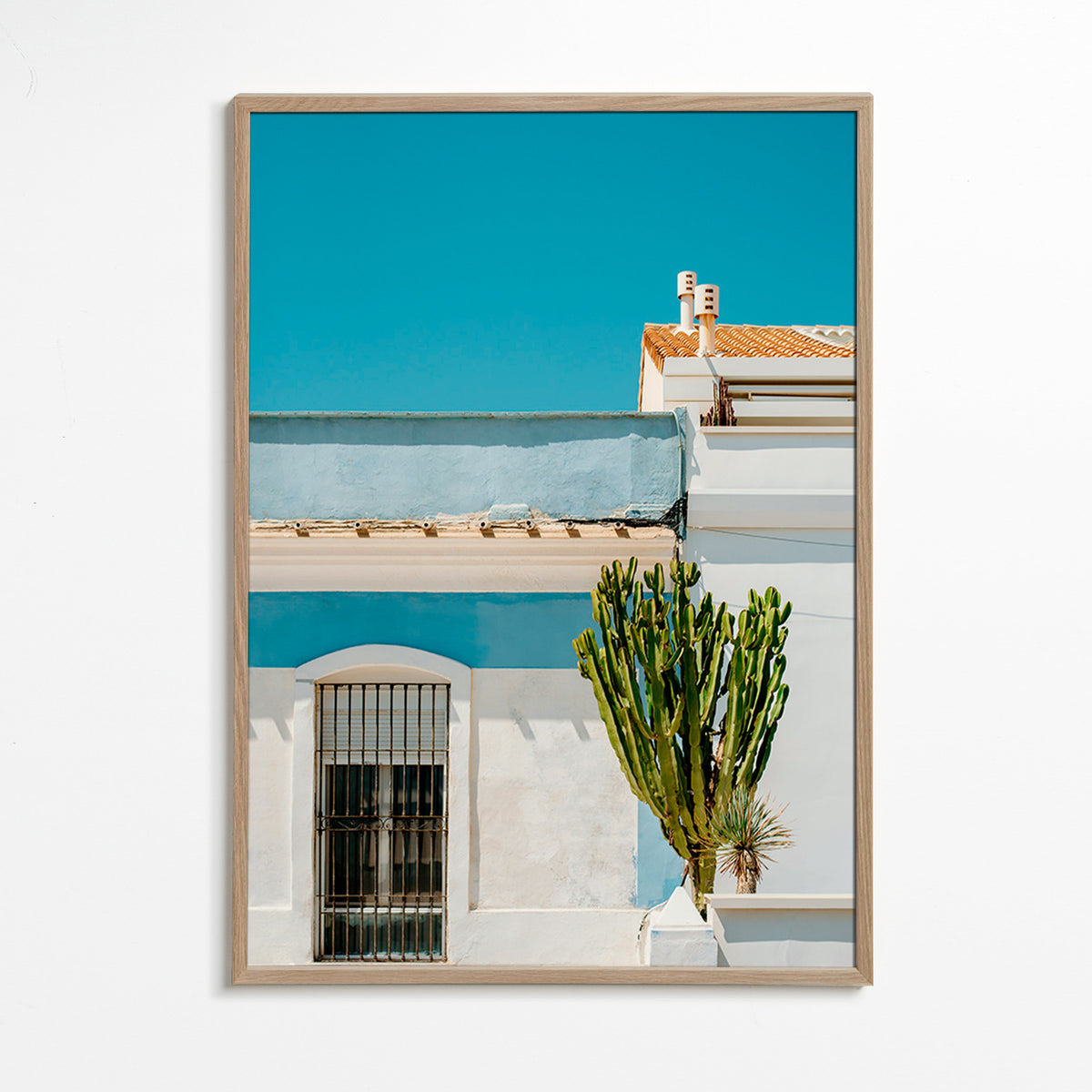 Botanische poster: mediterrane gevel met cactus – Oak Frame