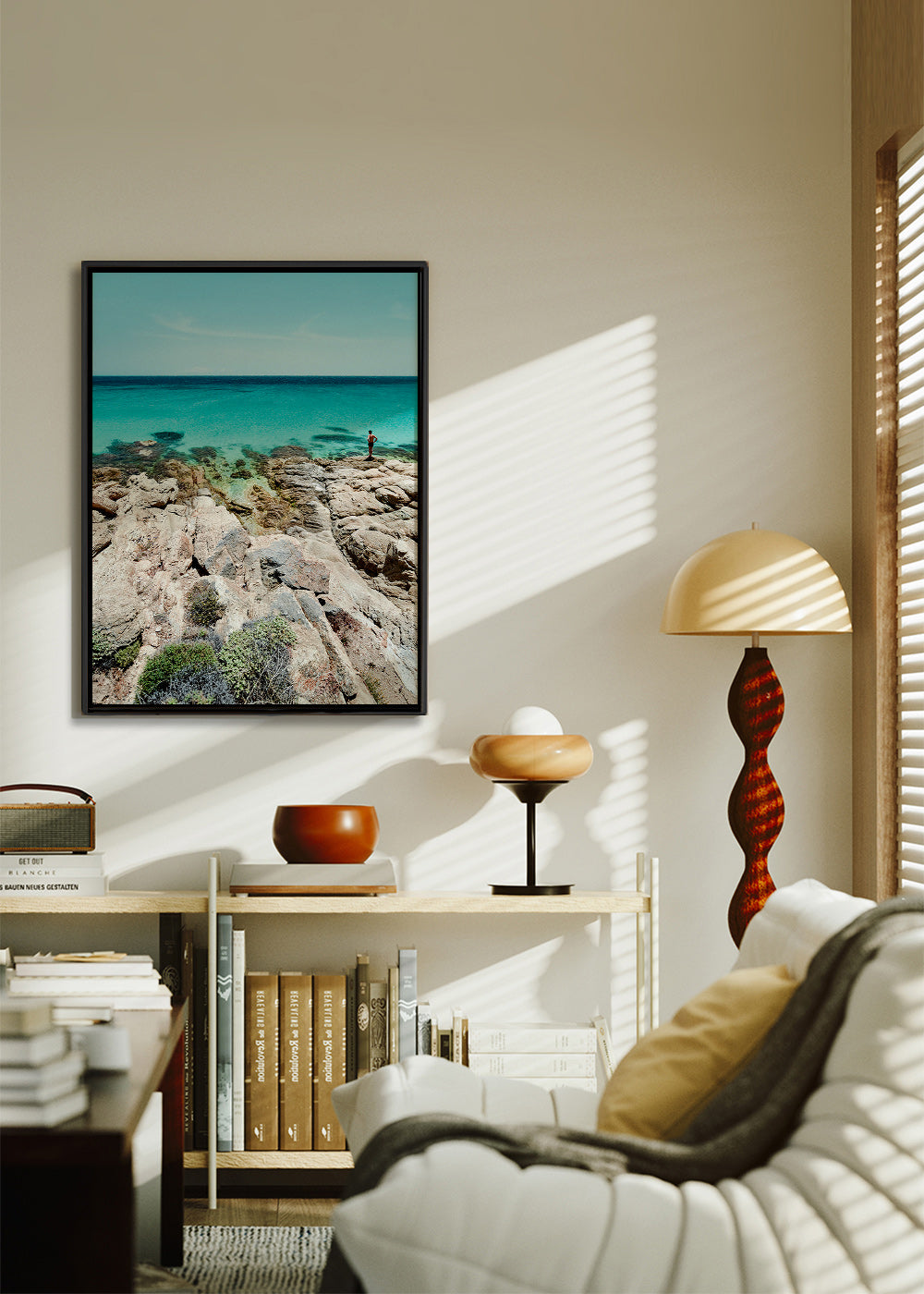 Landschap kunst: rotsachtige kust met turkoois zee – Canvas1