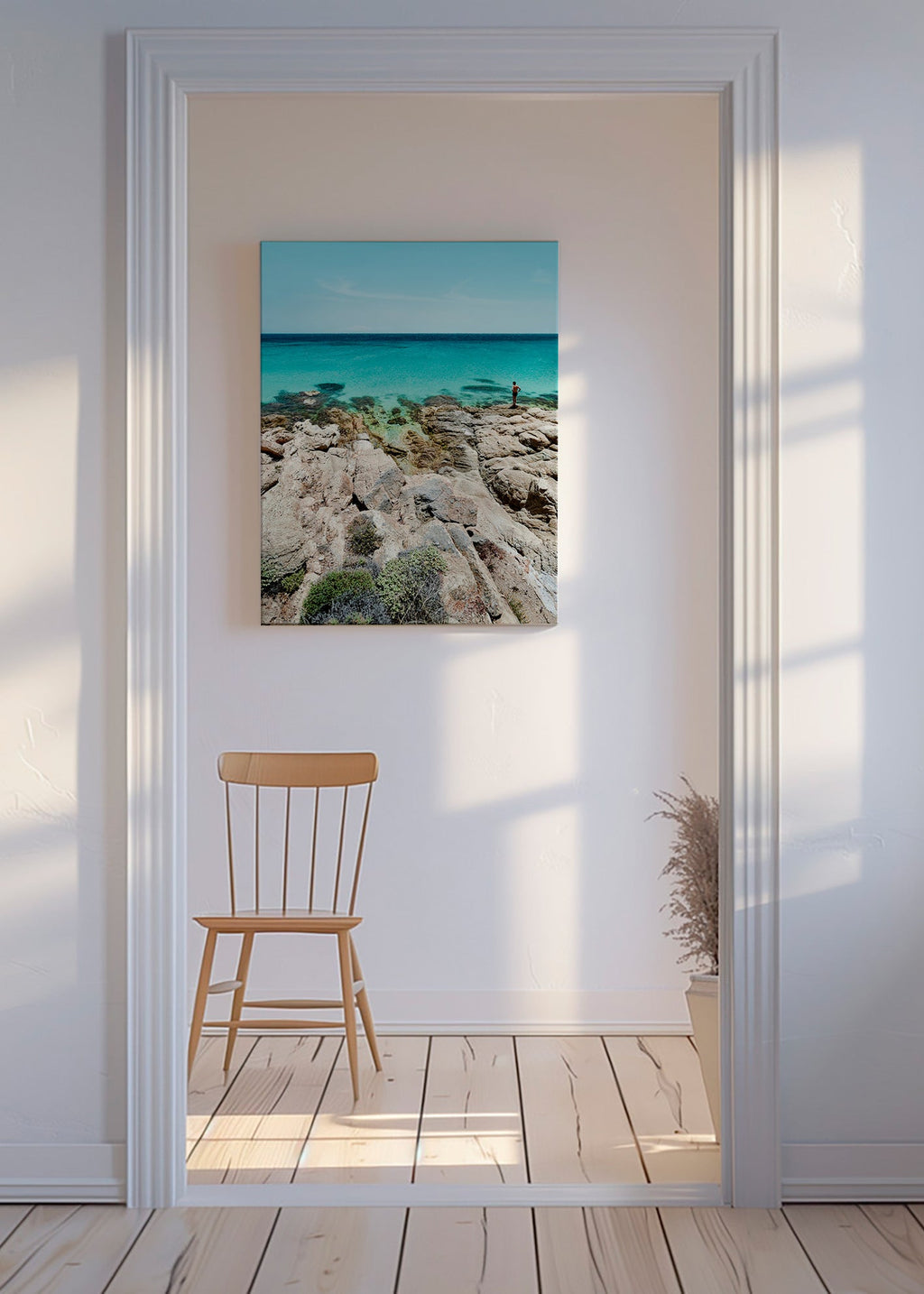 Landschap kunst: rotsachtige kust met turkoois zee – Canvas