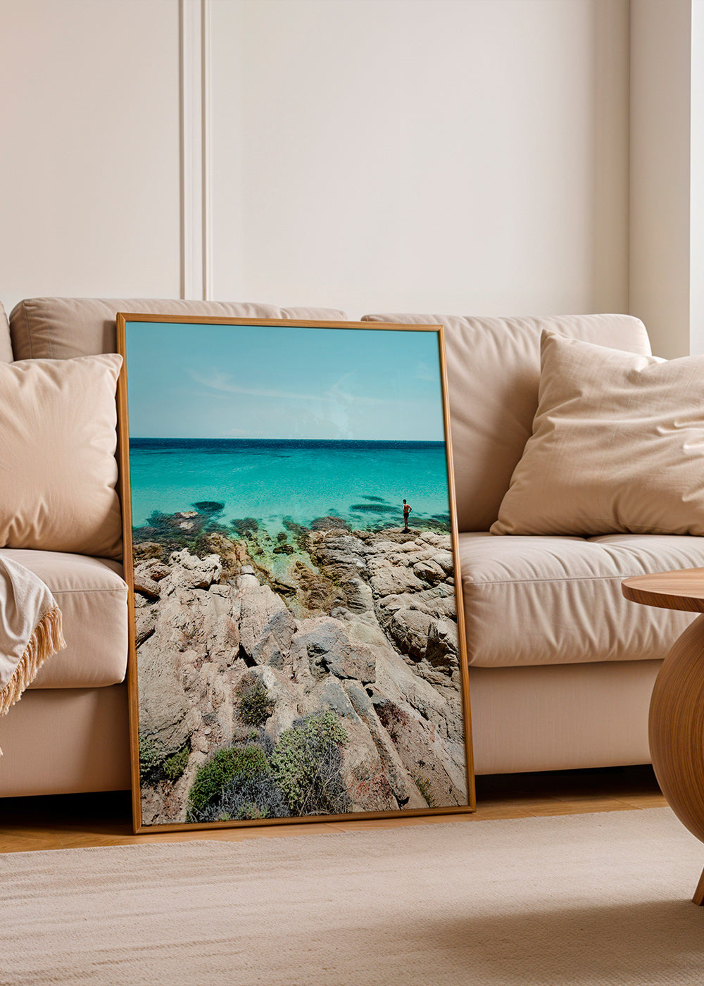 Landschap kunst: rotsachtige kust met turkoois zee – Product1