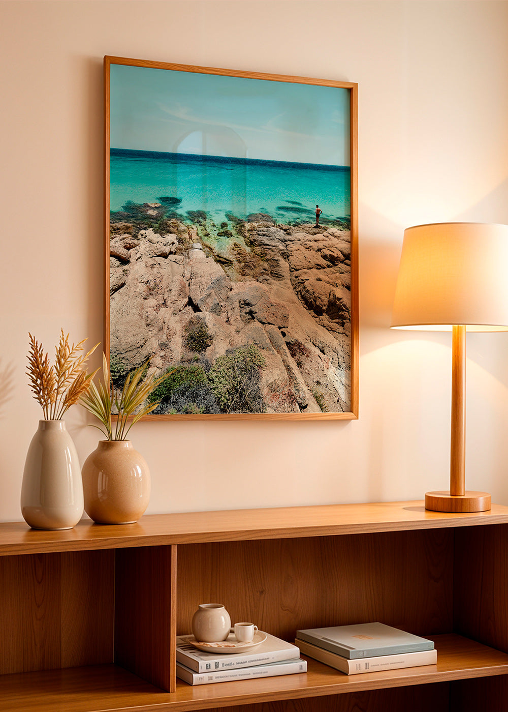 Landschap kunst: rotsachtige kust met turkoois zee – Product2