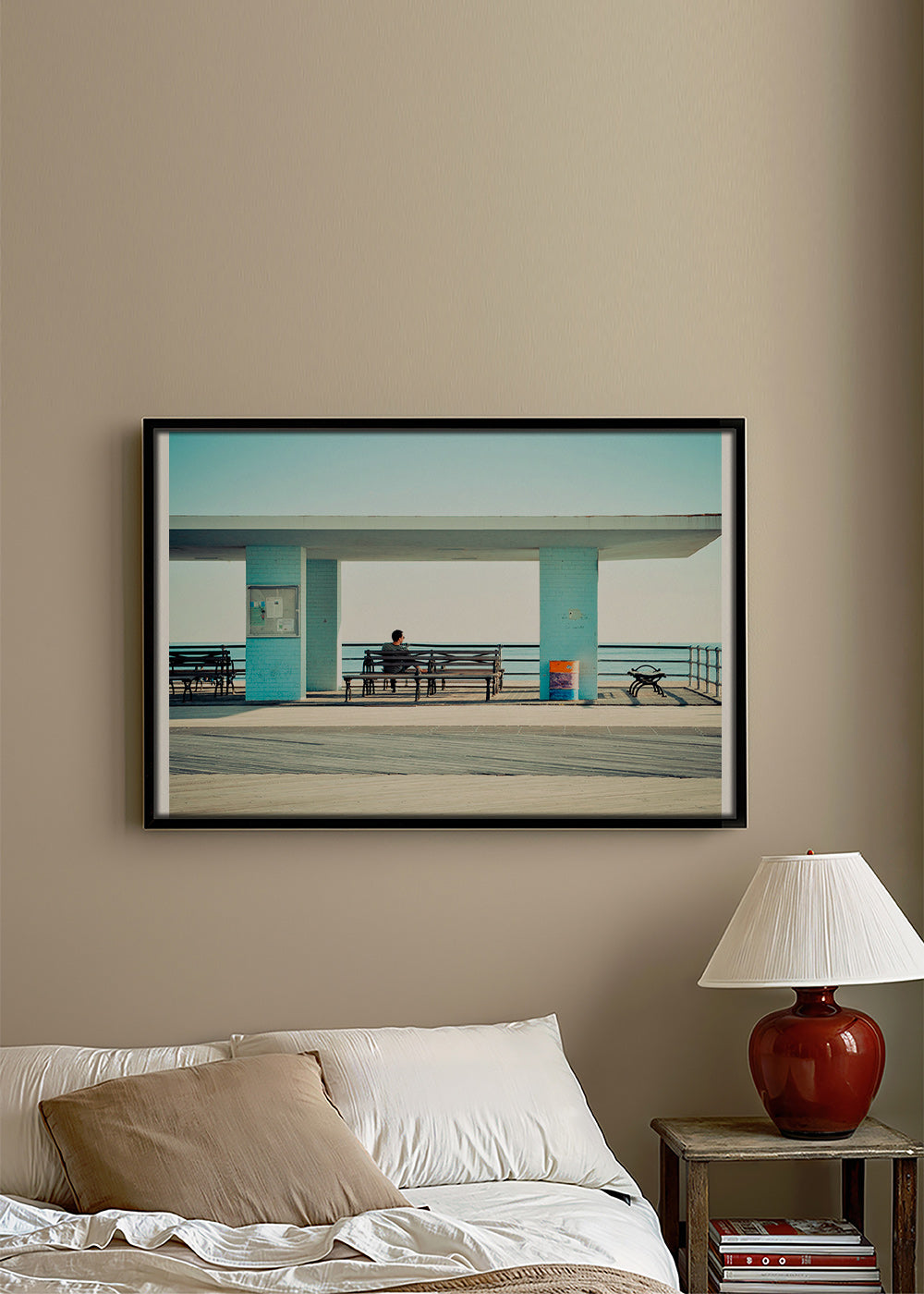 Pier-fotografie met eenzame bank – Canvas2