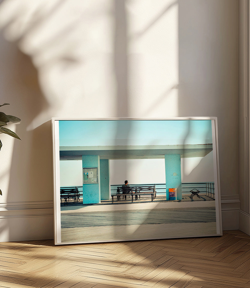 Pier-fotografie met eenzame bank – Product1