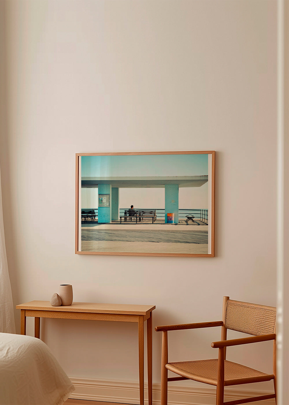 Pier-fotografie met eenzame bank – Product2