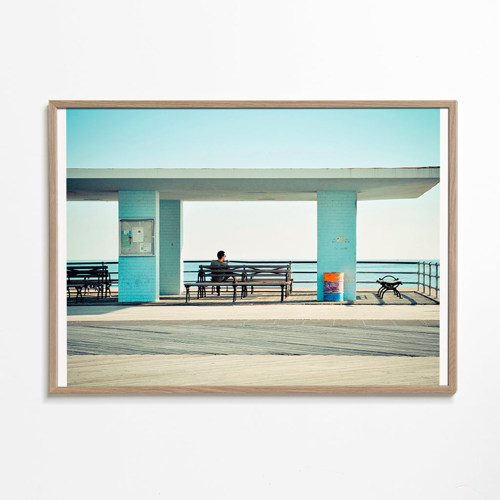 Pier-fotografie met eenzame bank – Oak Frame
