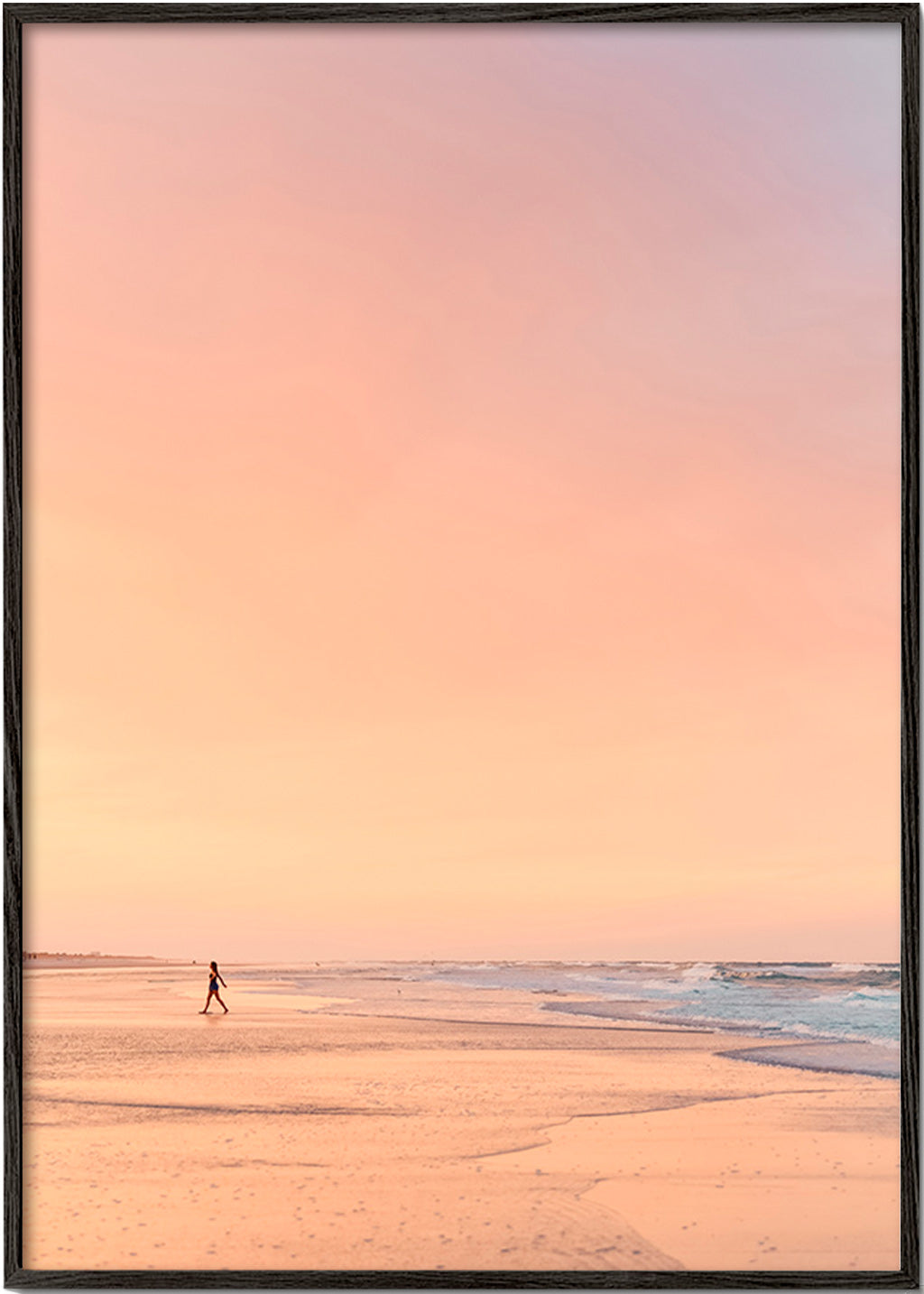 Landschap kunst: pastelkleurig strand bij zonsopgang – Black Frame