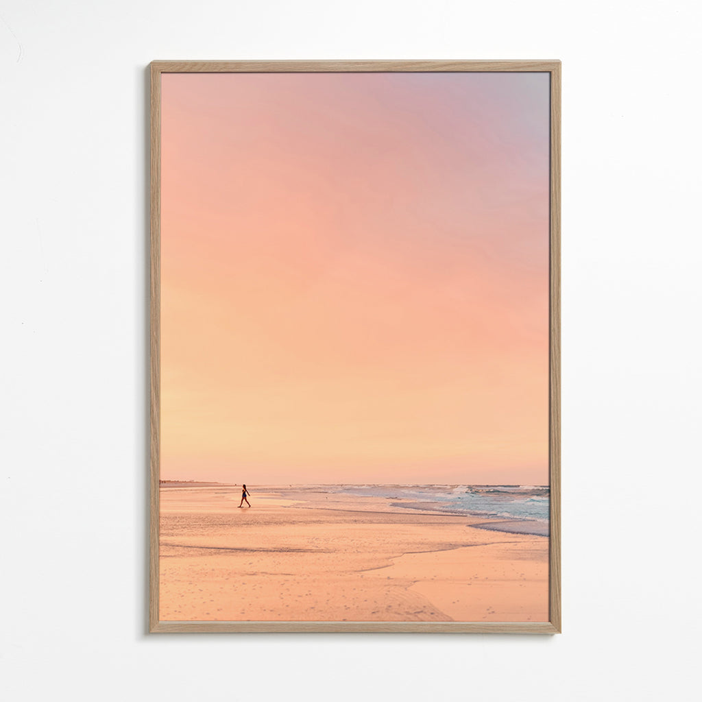 Landschap kunst: pastelkleurig strand bij zonsopgang – Oak Frame