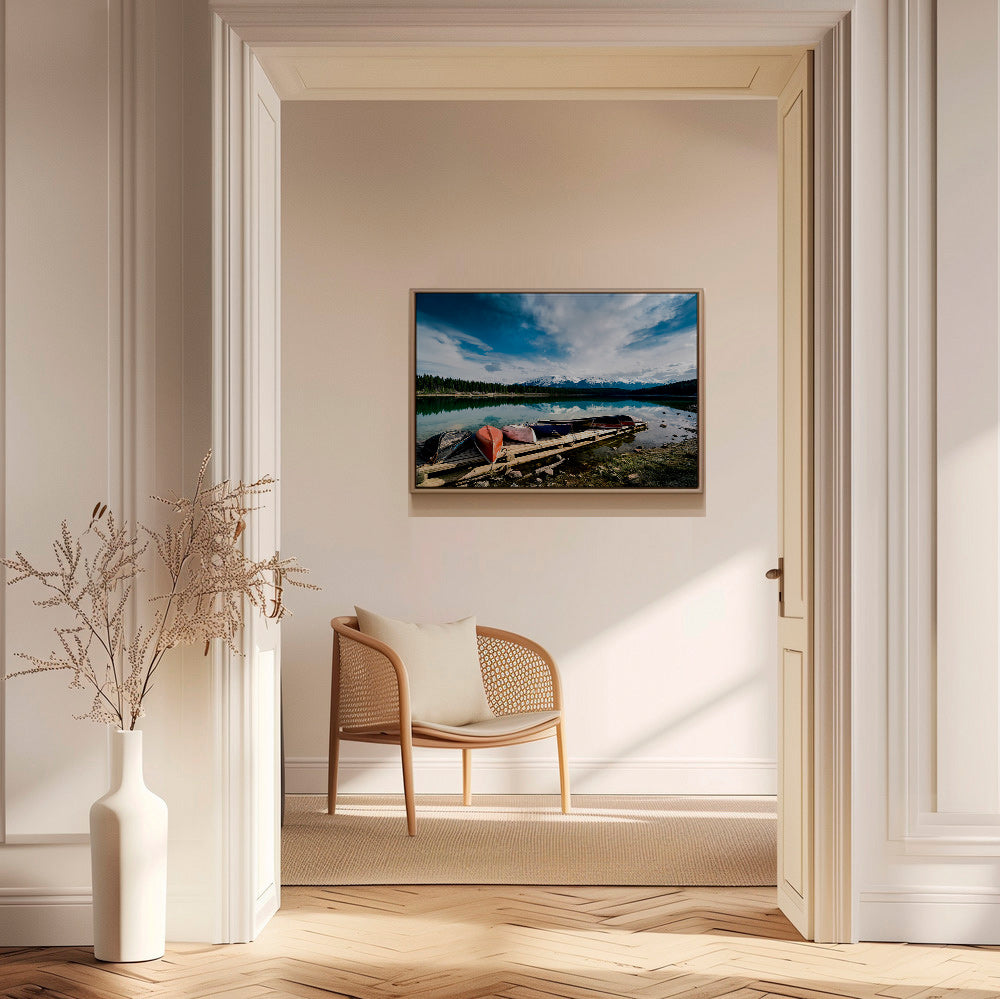Landschapskunst met kano's op een steiger – Canvas1