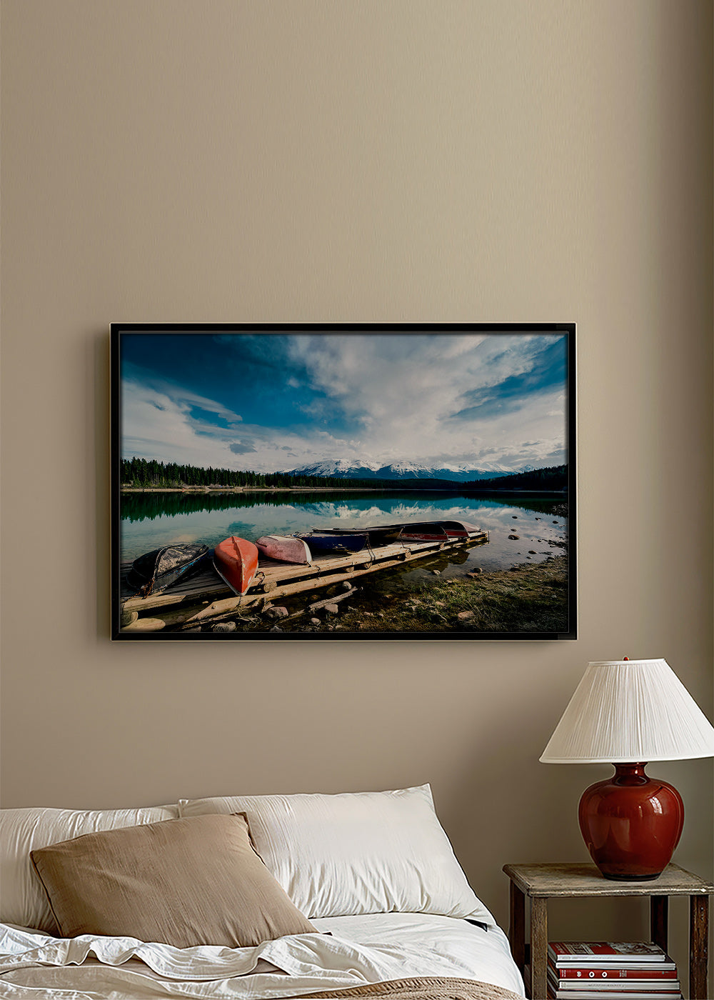 Landschapskunst met kano's op een steiger – Canvas2