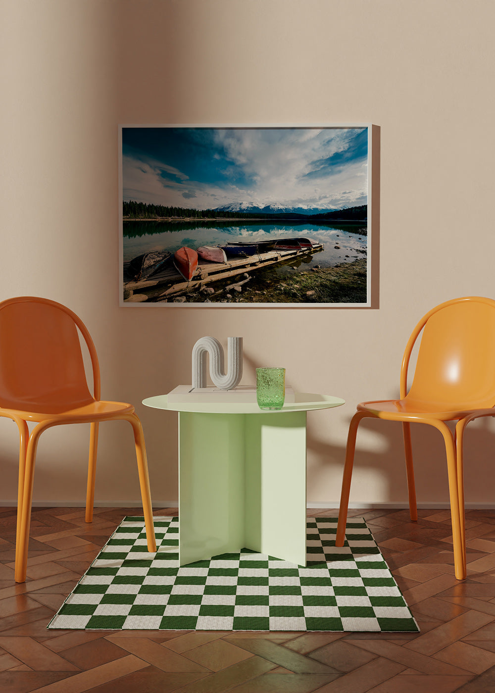 Landschapskunst met kano's op een steiger – Product2