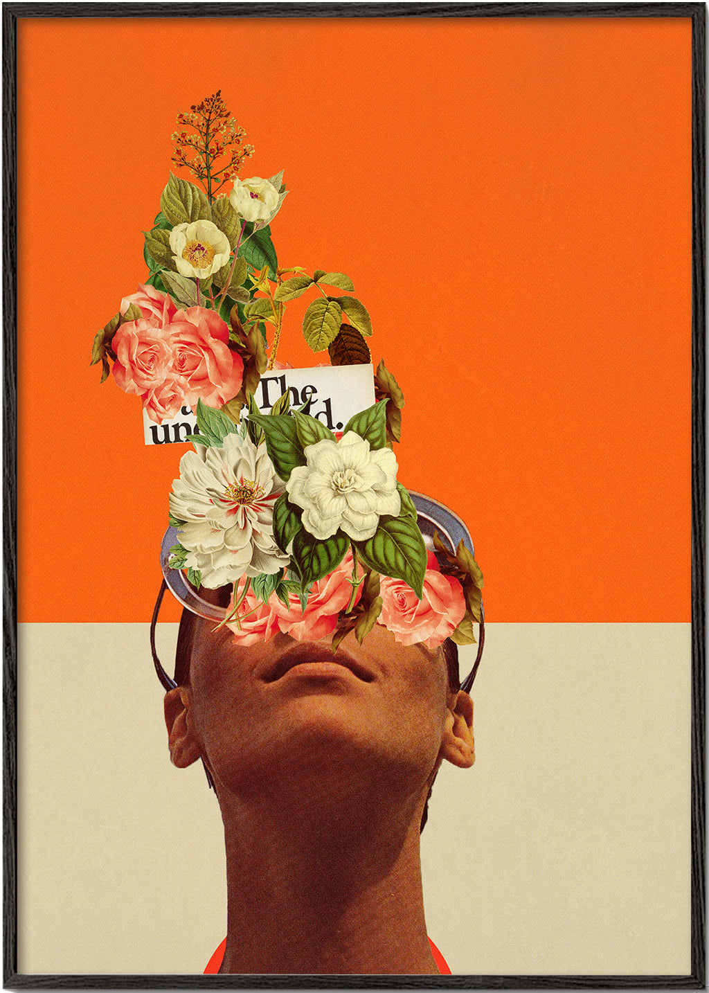Botanische print met bloemenkollage en portret