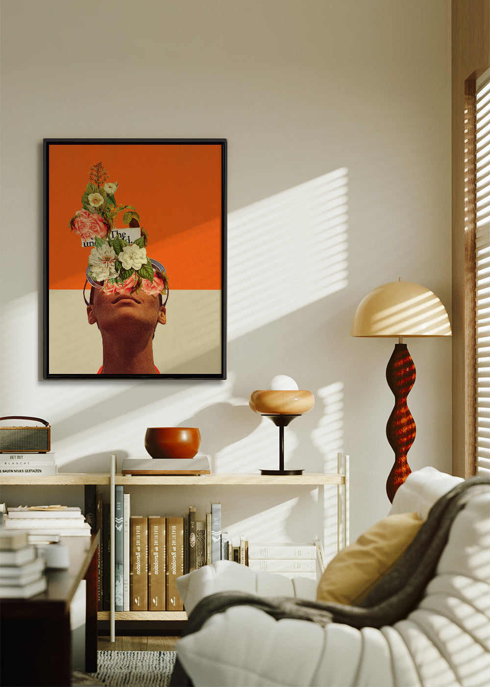 Botanische print met bloemenkollage en portret