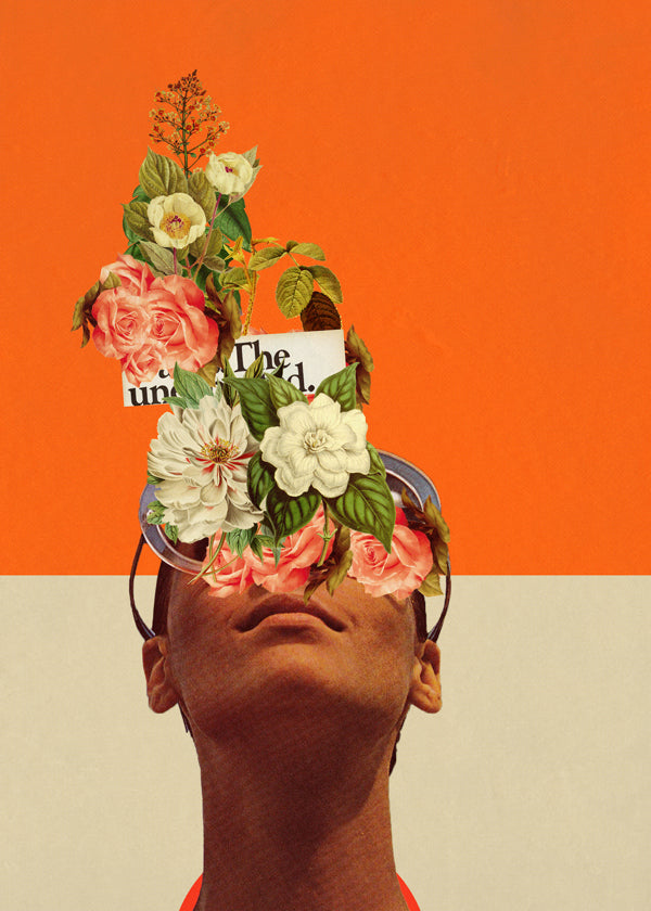 Botanische print met bloemenkollage en portret