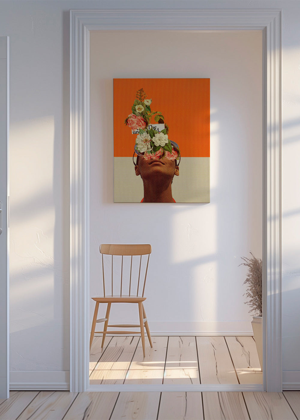 Botanische print met bloemenkollage en portret