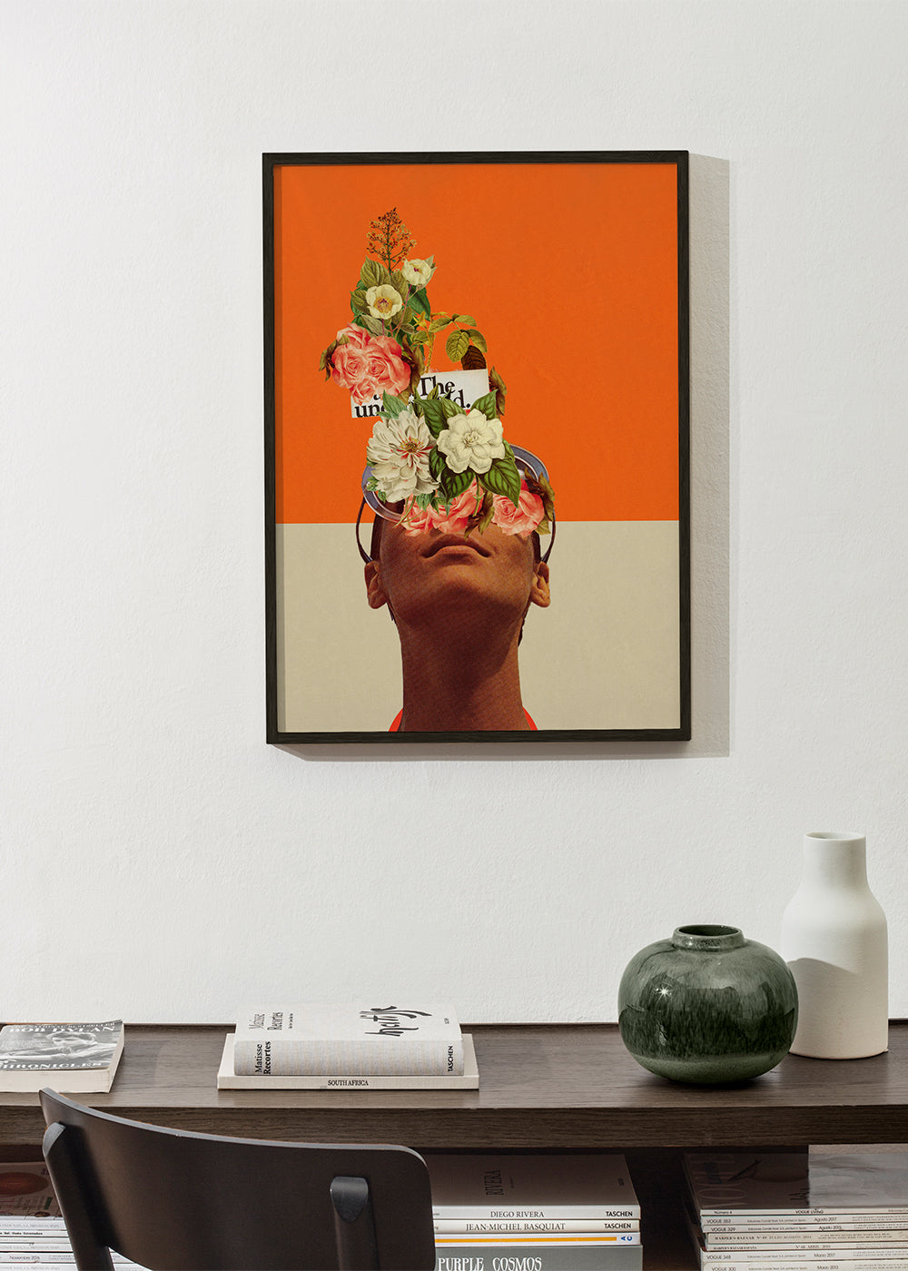 Botanische print met bloemenkollage en portret