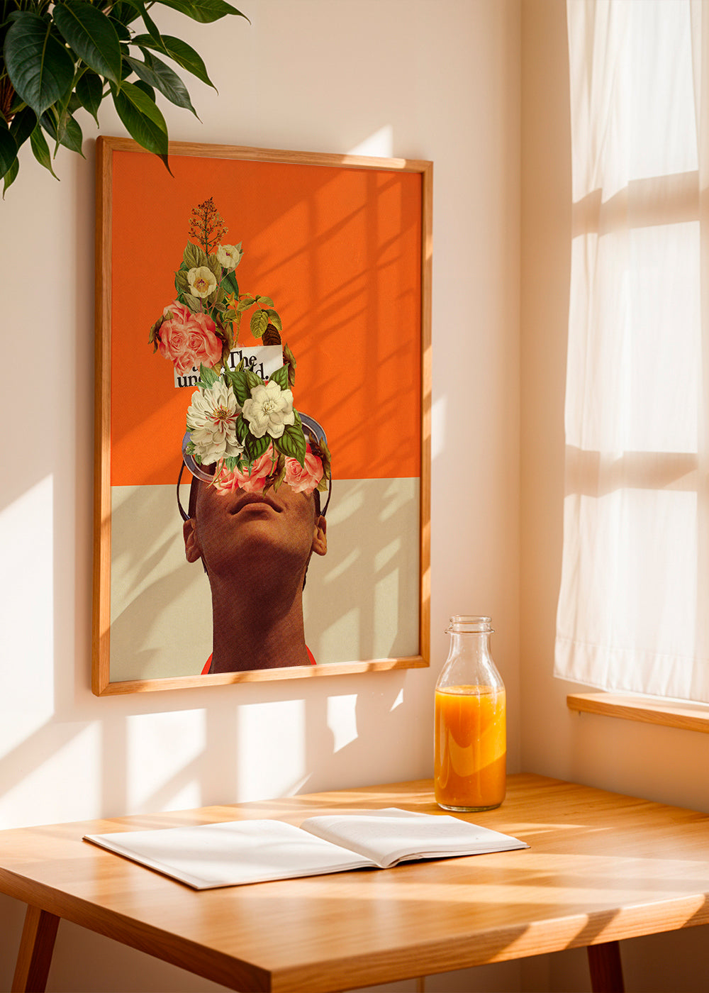 Botanische print met bloemenkollage en portret