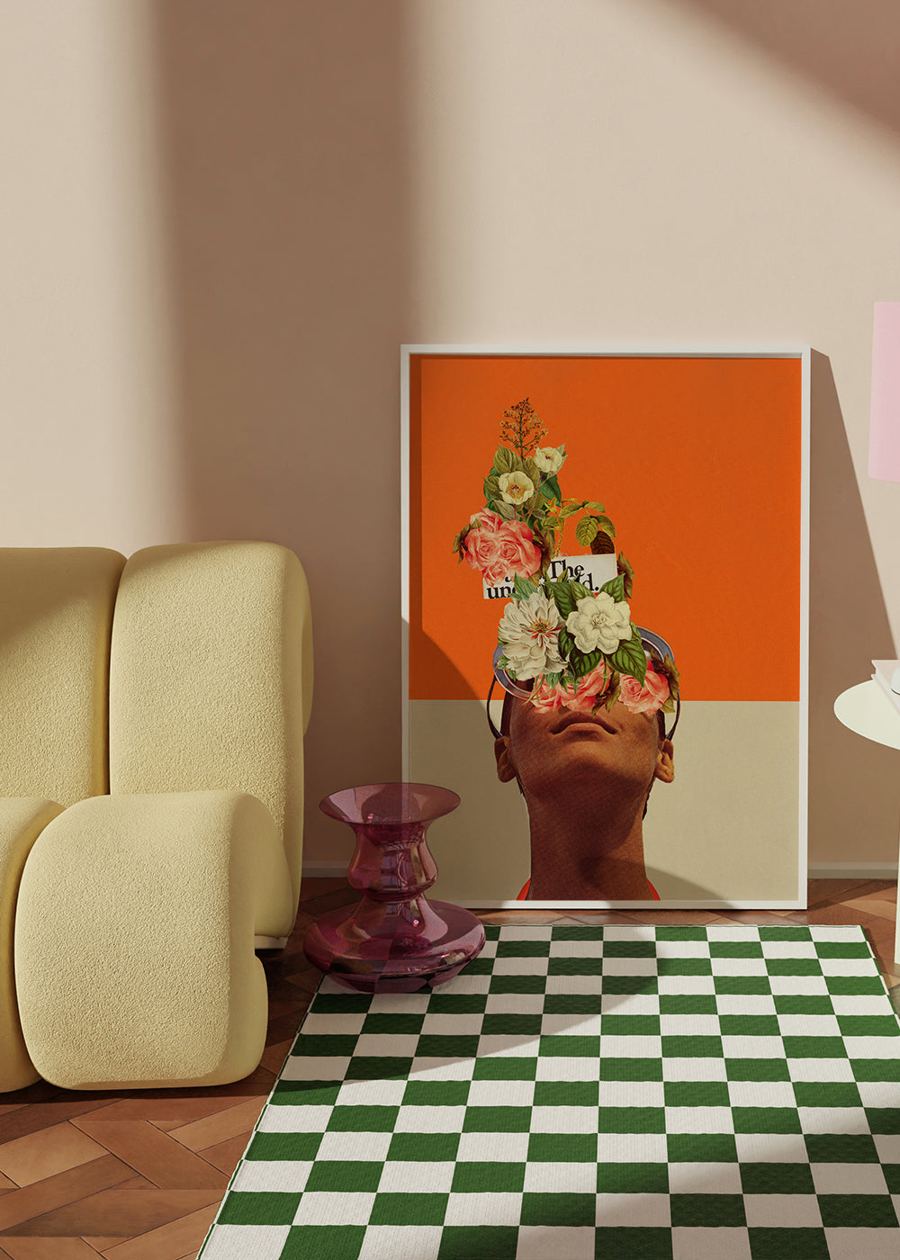 Botanische print met bloemenkollage en portret