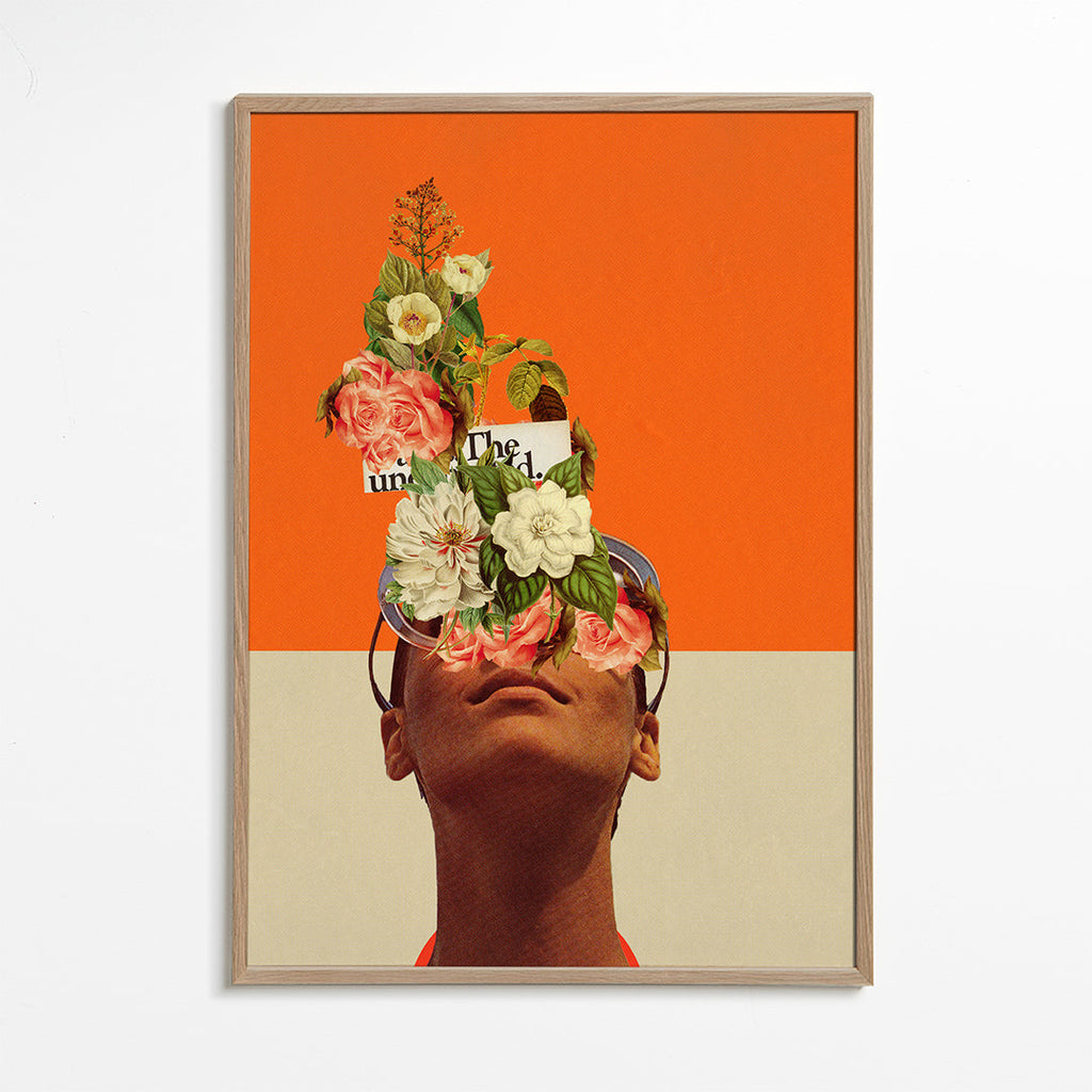 Botanische print met bloemenkollage en portret