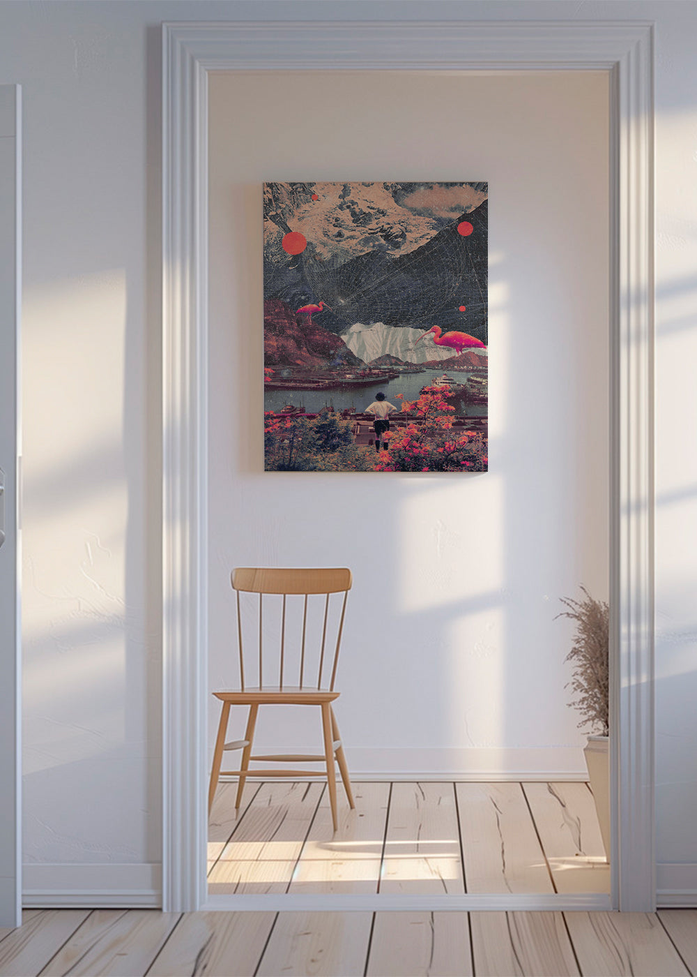 Droomhaven landschap met flamingo's