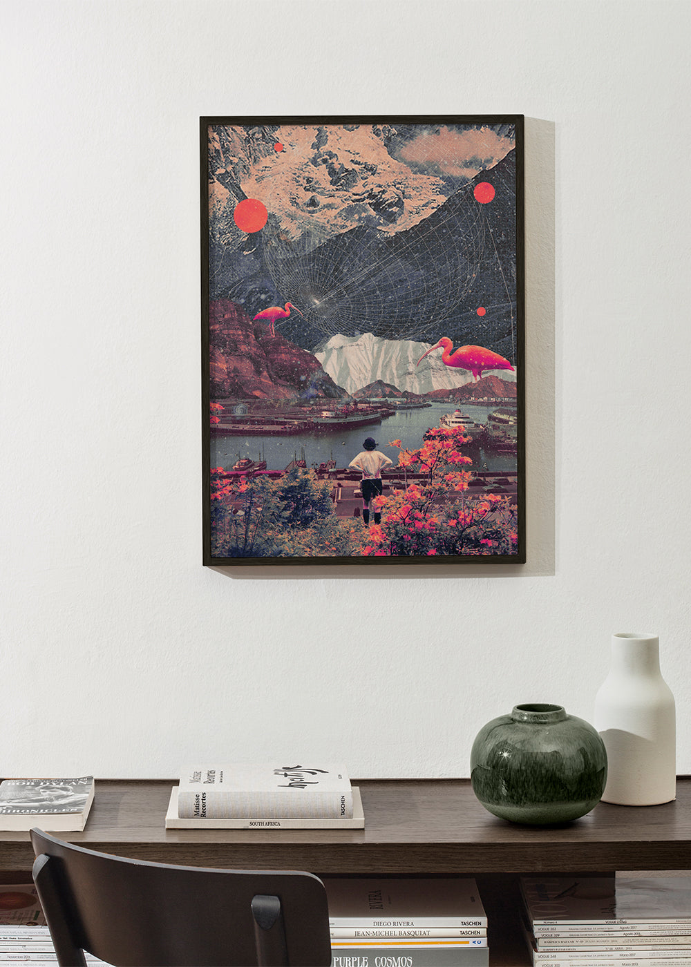 Droomhaven landschap met flamingo's