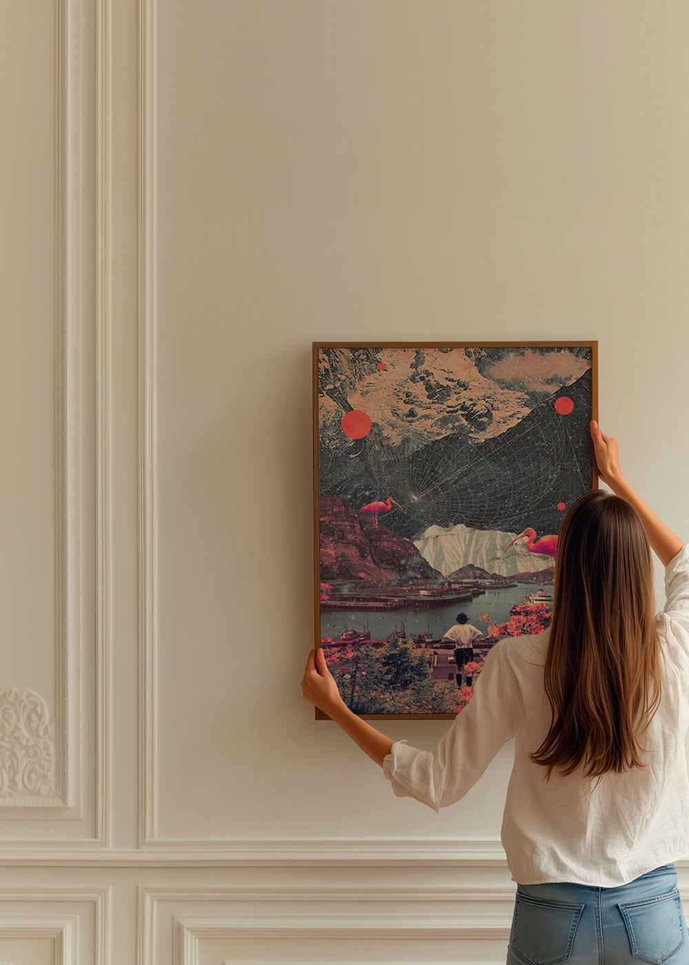 Droomhaven landschap met flamingo's