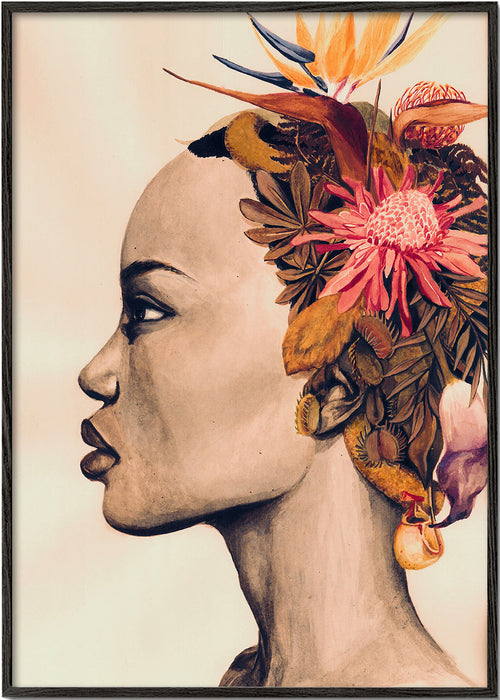 Botanische print: portret met bloemenkroon