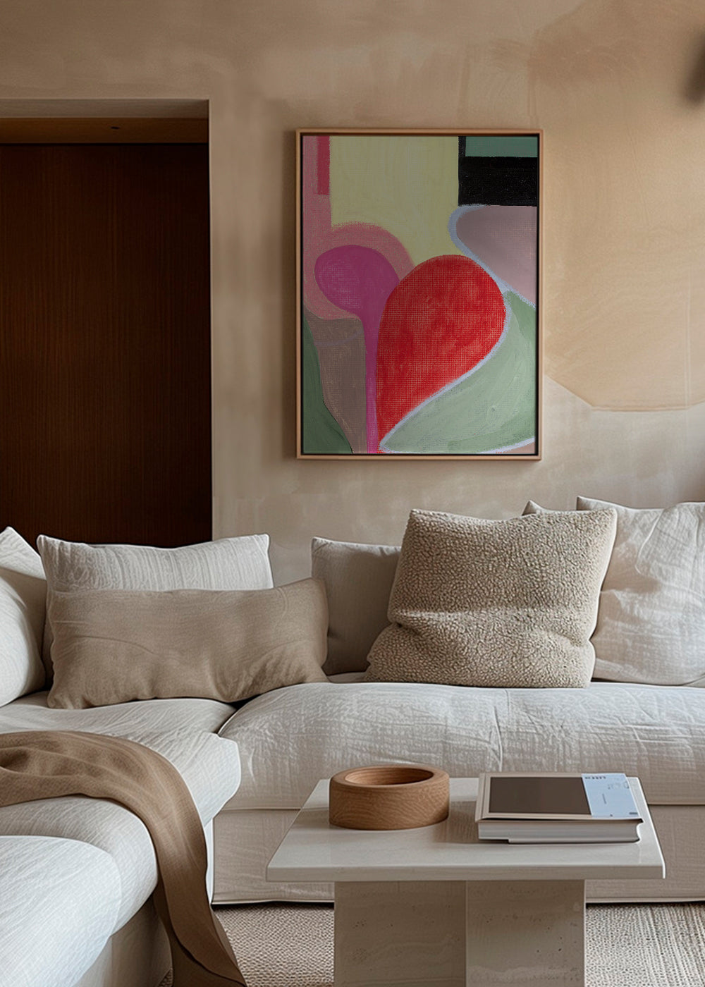 Abstract kunstwerk met rode organische vormen