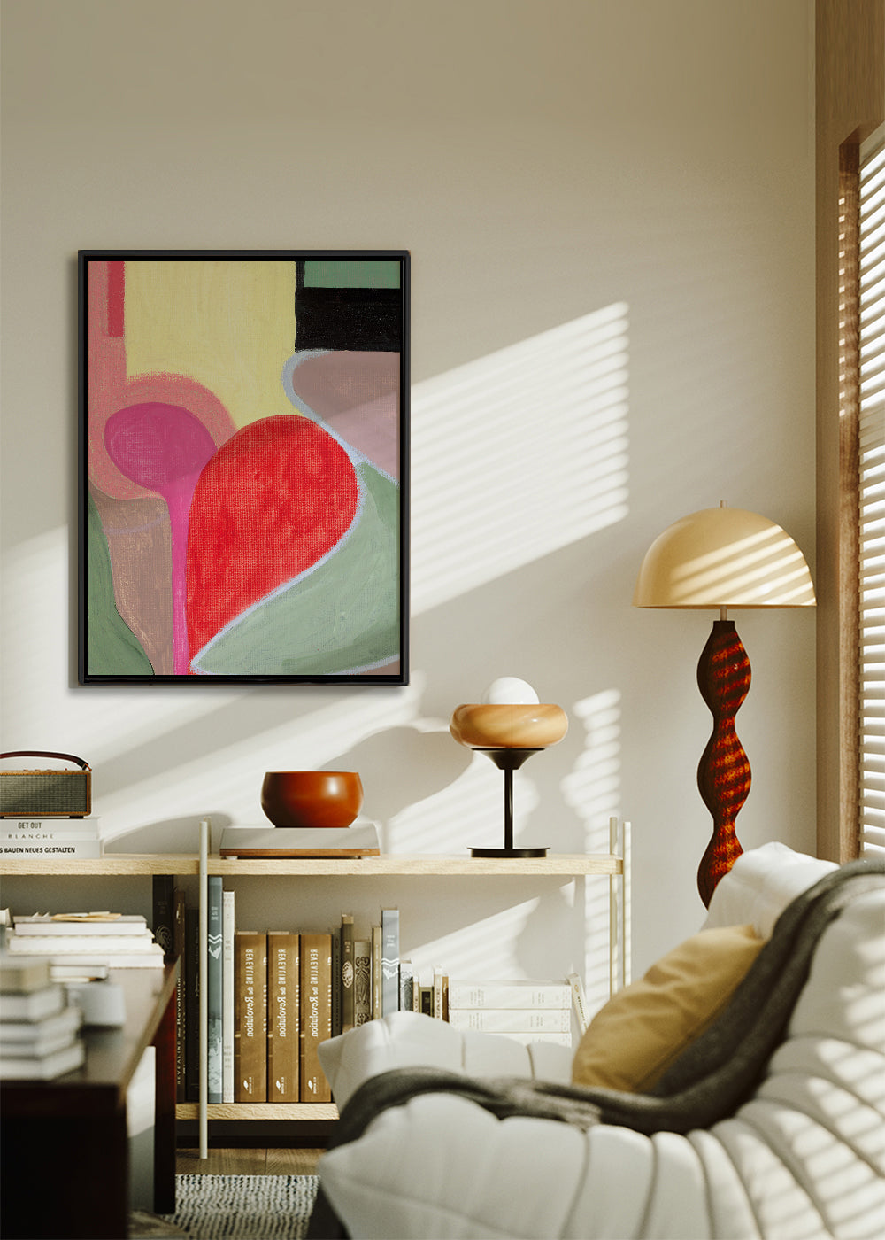 Abstract kunstwerk met rode organische vormen