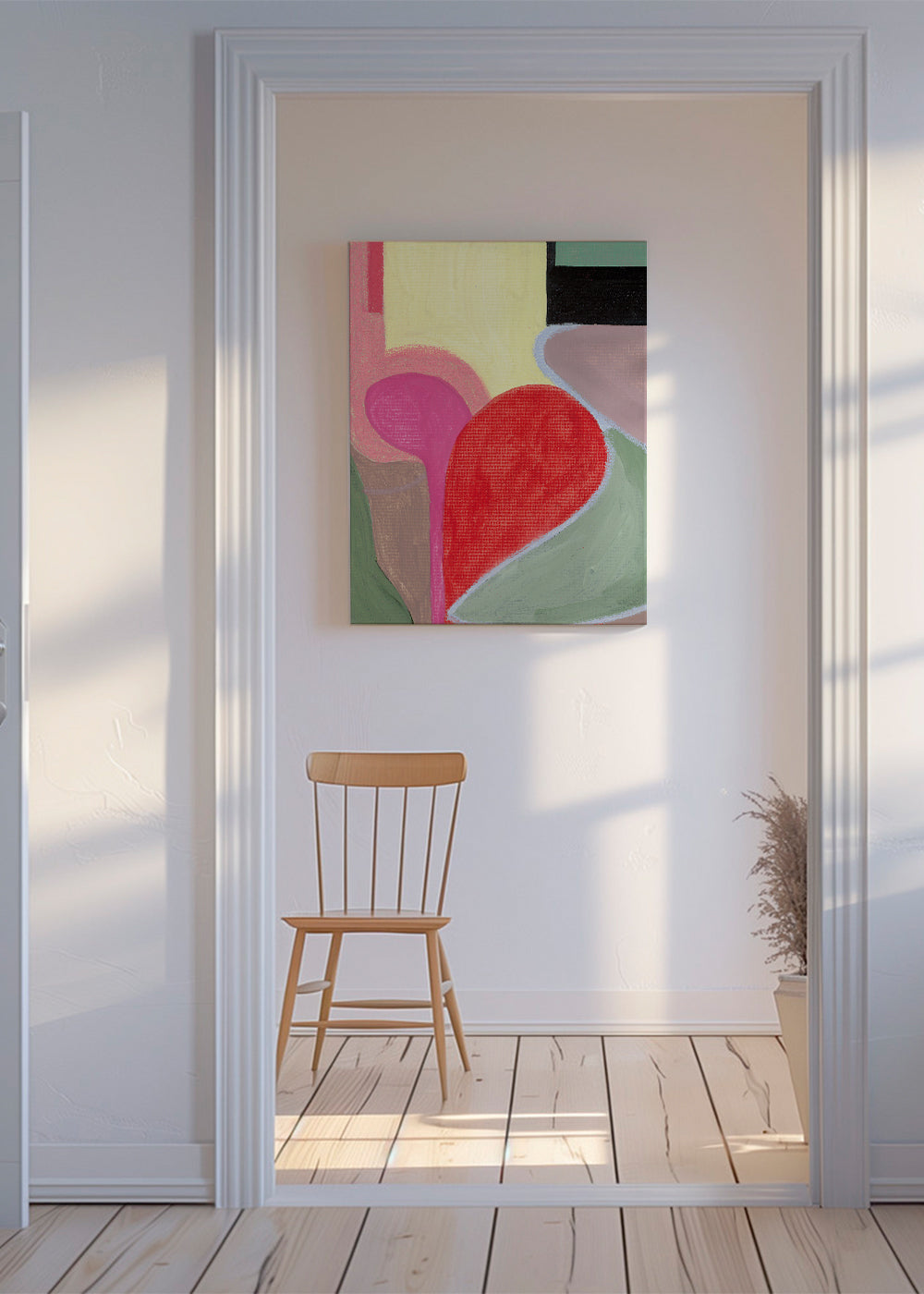 Abstract kunstwerk met rode organische vormen