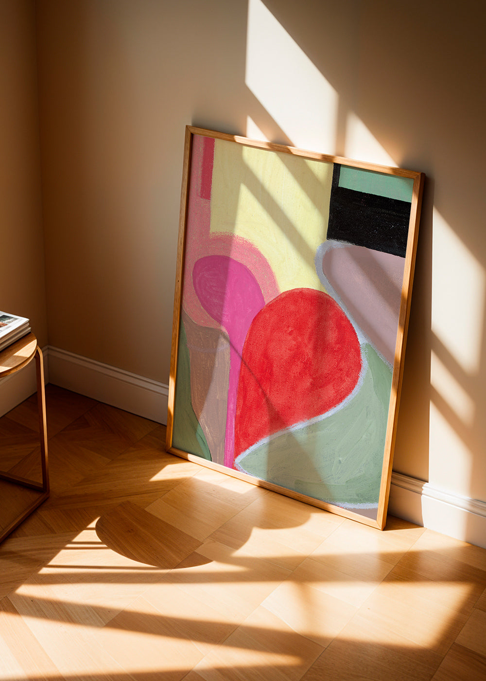 Abstract kunstwerk met rode organische vormen