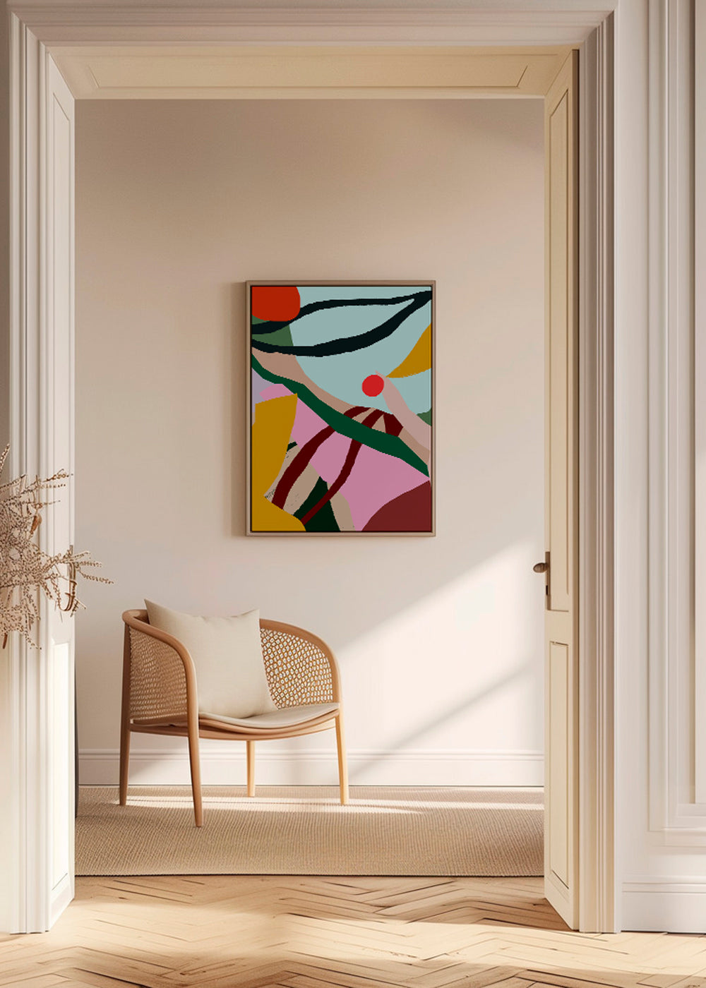Abstracte illustratie met fruit en hand