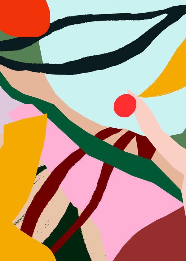 Abstracte illustratie met fruit en hand