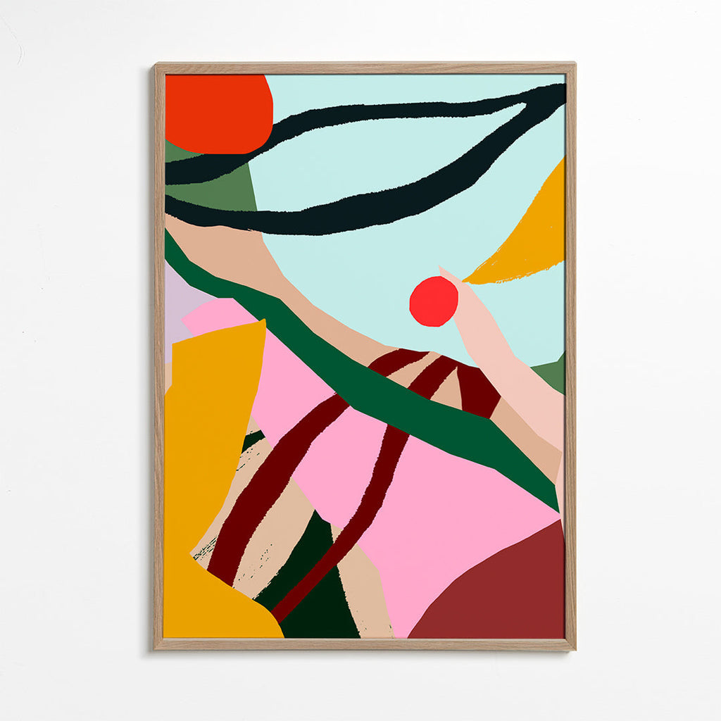 Abstracte illustratie met fruit en hand