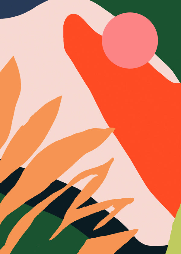 Botanische print met organische vormen en levendige kleuren