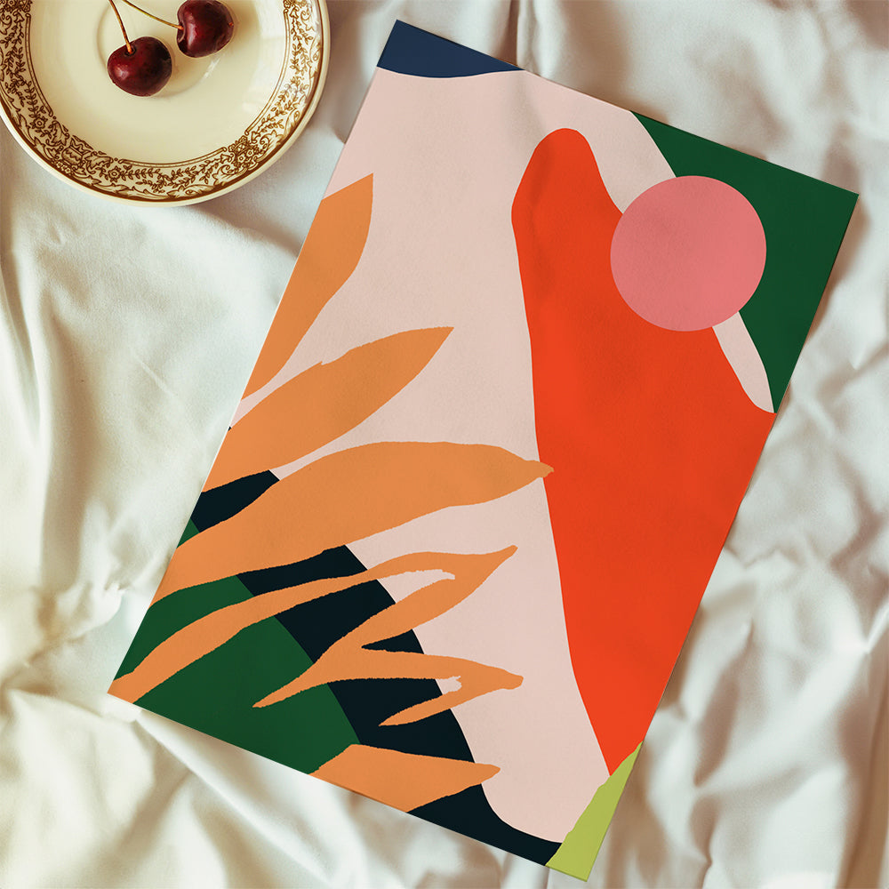 Botanische print met organische vormen en levendige kleuren