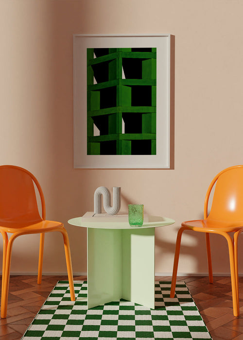 Geometrisch kunstwerk groene modulaire structuur