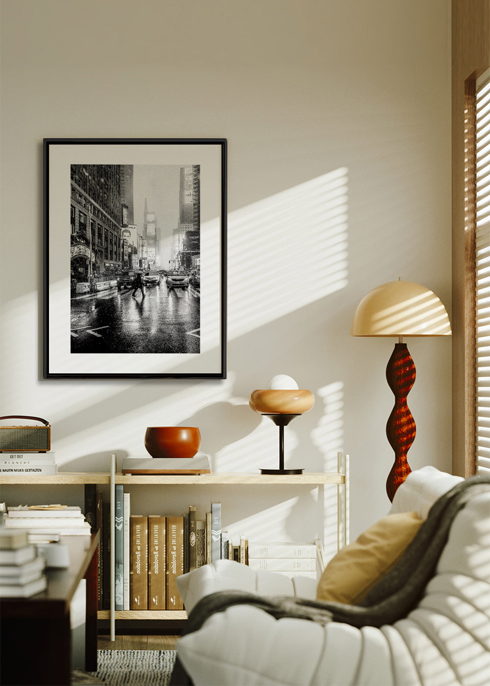 Stadsbeeld zwart-wit: Times Square in de regen
